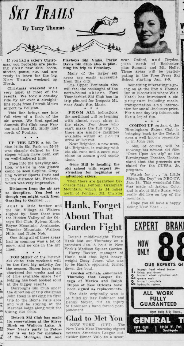 Granview Orchards Ski Area - Dec 29 1961 Article (newer photo)